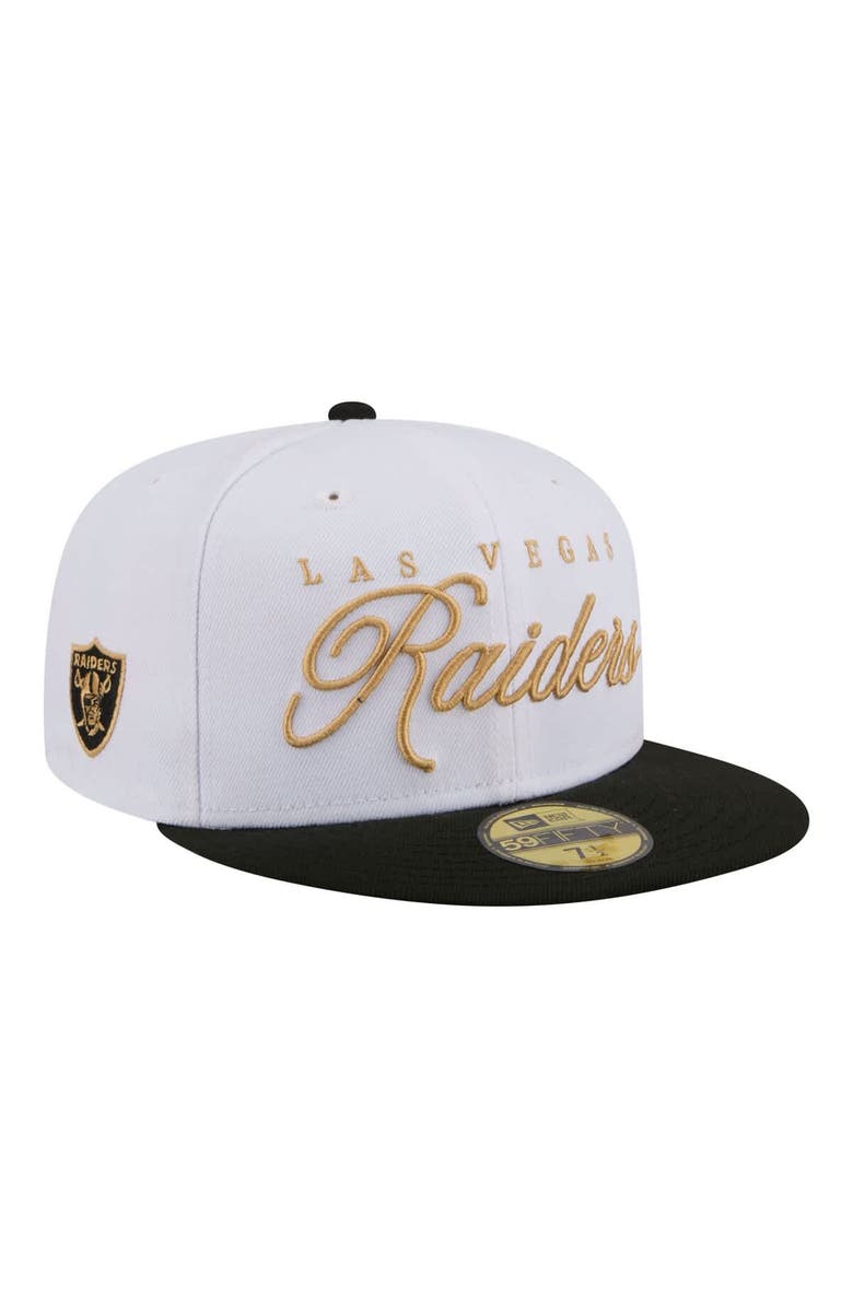 New Era Men's New Era White/Black Las Vegas Raiders Scripted 59FIFTY Fitted Hat, Main, color, White