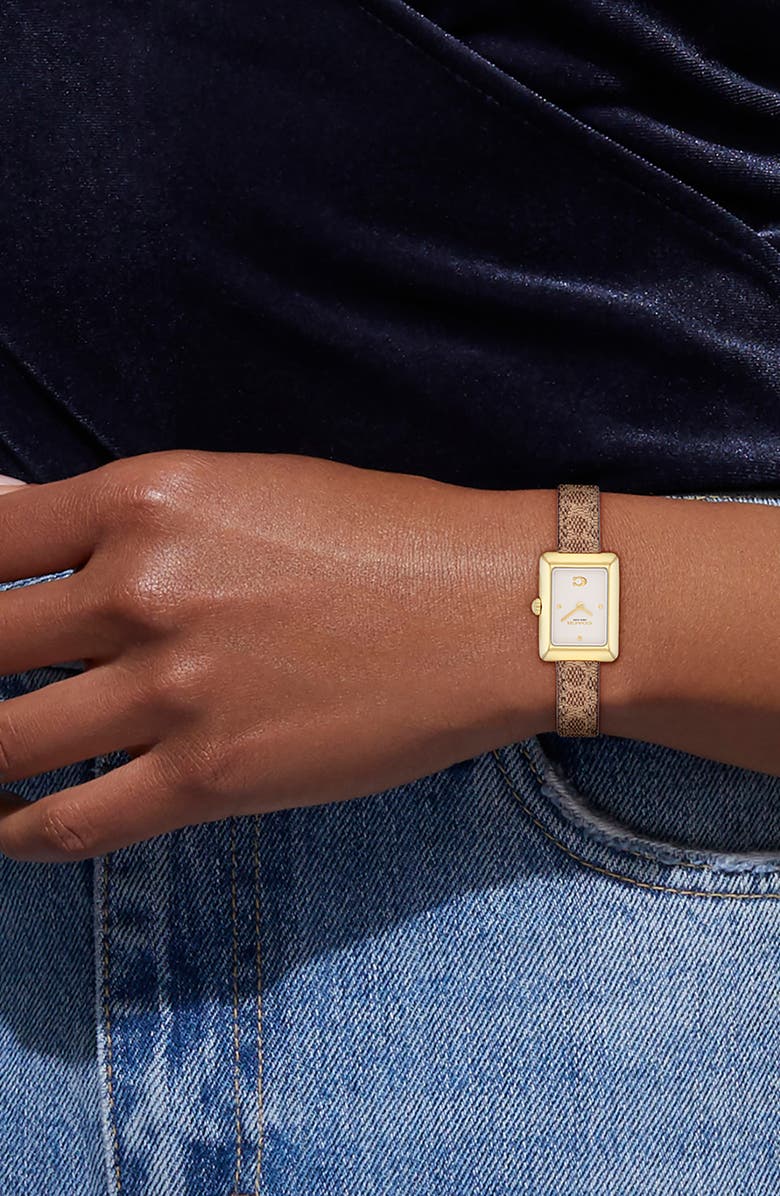 COACH Mara Leather Strap Watch, 22mm x 30mm, Alternate, color, Chalk