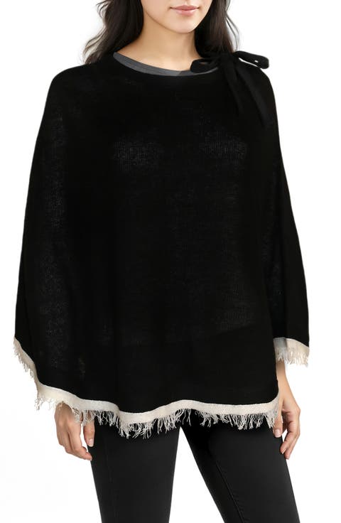 Merino Wool Blend Knit Poncho