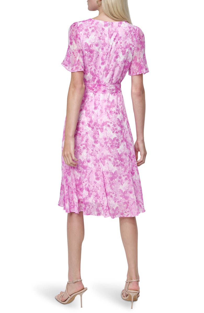DKNY Floral Short Sleeve Godet Chiffon Midi Dress, Alternate, color, 