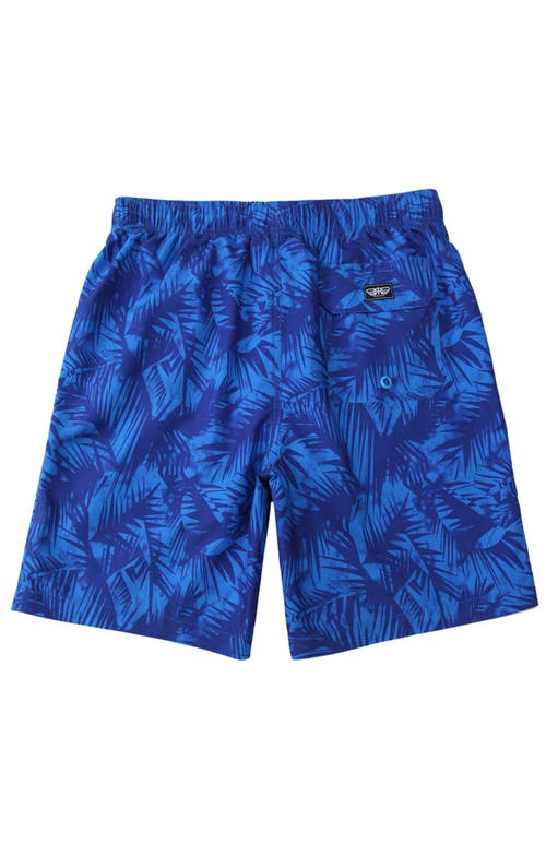 Rokka&rolla All-day Comfort Mesh-lined Swim Trunks In Blue Leaves
