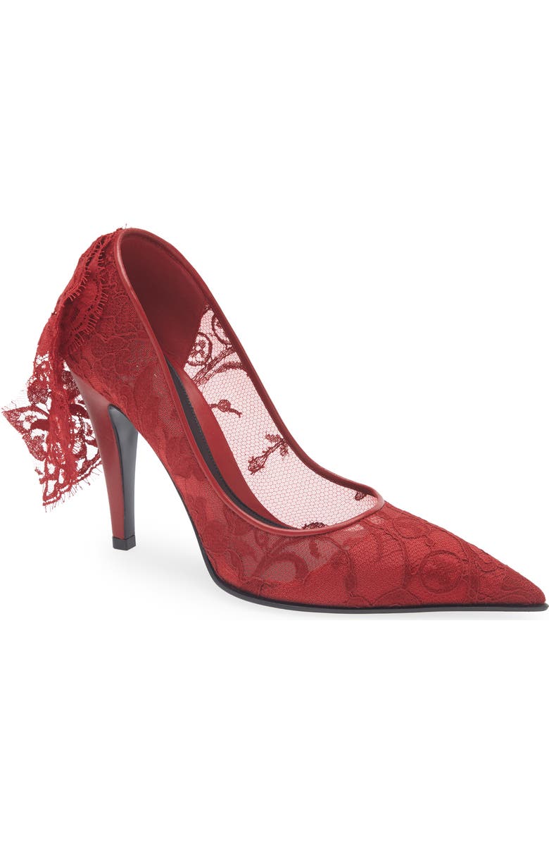 McQueen Drape Lace Pointed Toe Pump, Main, color, Crimson