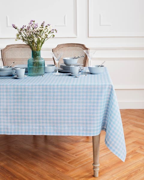 Linen Table Throw - Gingham Check, 52" x 52" Inch