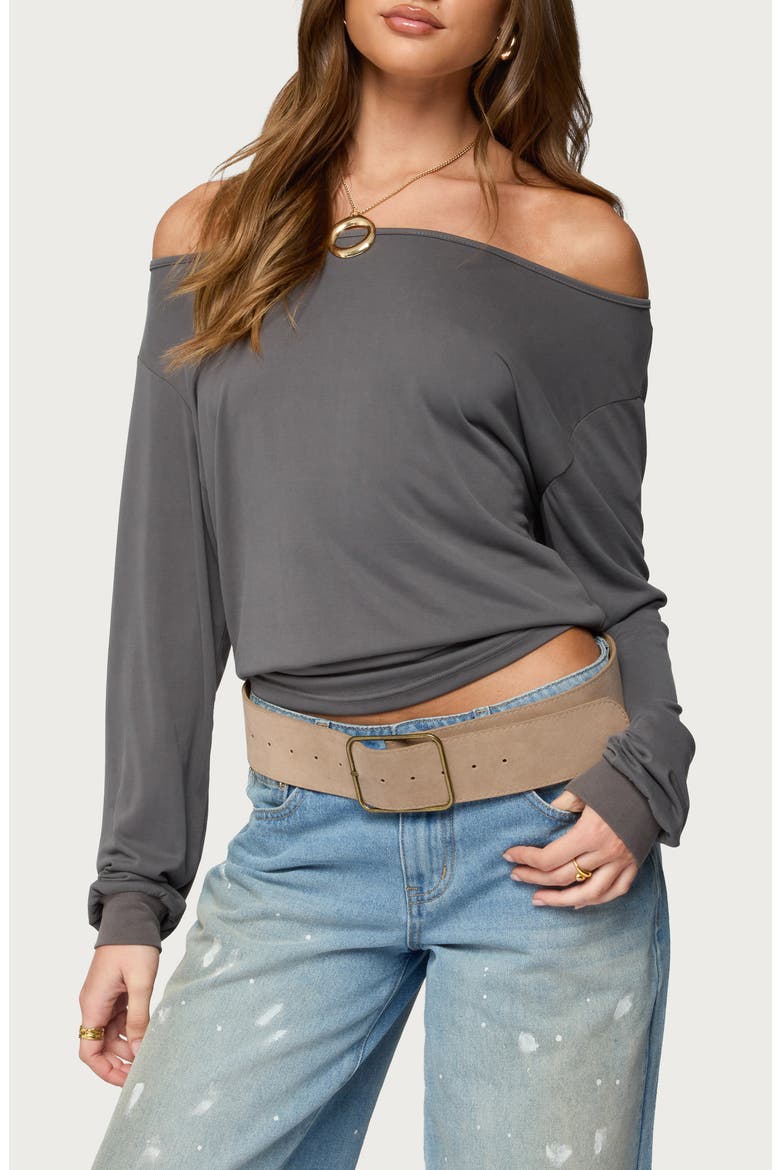 Nannie Oversize Off the Shoulder Top, Main, color, DARK-GRAY