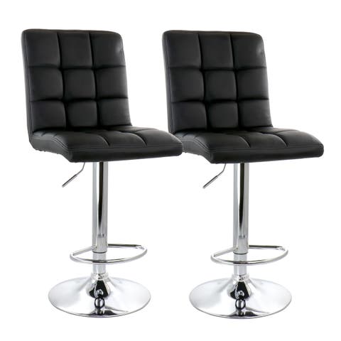 2 Piece Square Tufted Faux Leather Adjustable Bar Stool