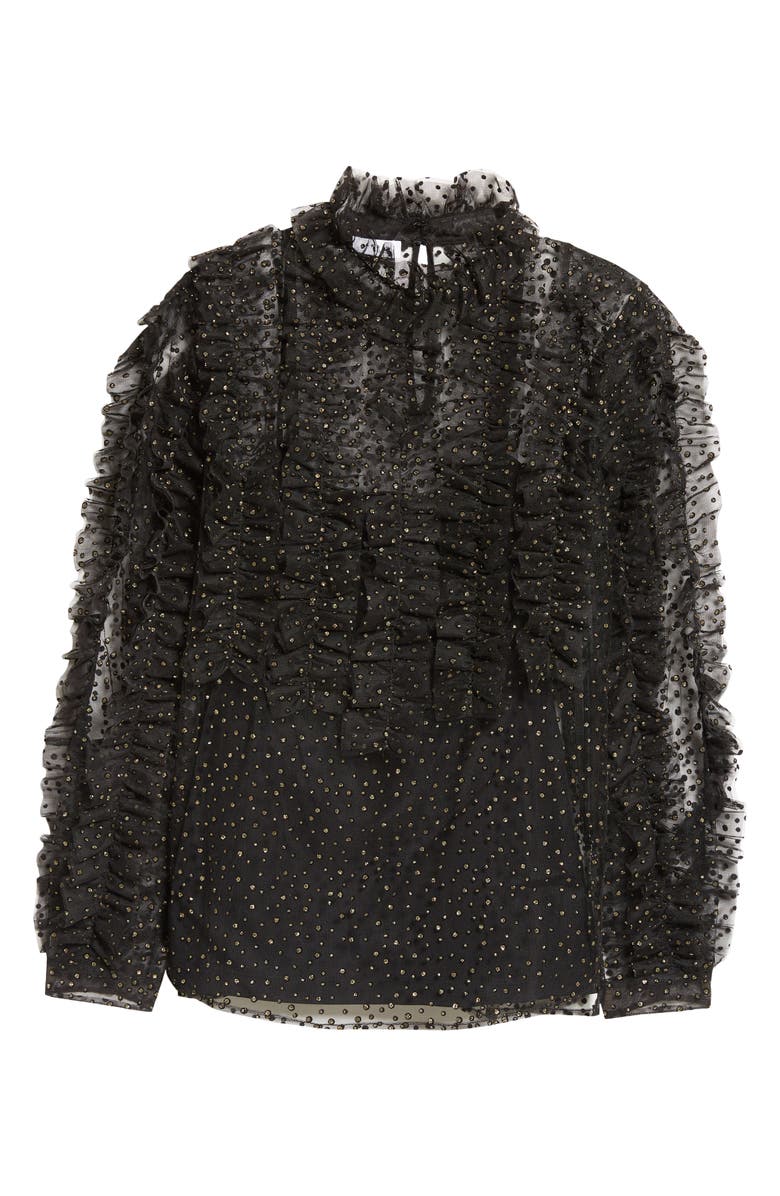 Akris punto Embellished Sheer Ruffle Long Sleeve Tulle Top, Alternate, color,