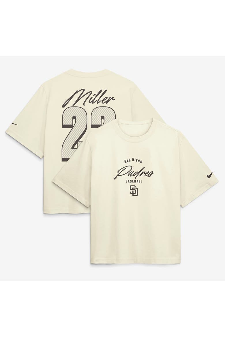 Women's Nike Mason Miller Cream San Diego Padres Premium Essentials Boxy Name & Number T-Shirt, Main, color, Cream