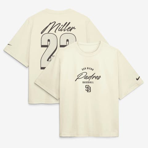 Women's Nike Mason Miller Cream San Diego Padres Premium Essentials Boxy Name & Number T-Shirt