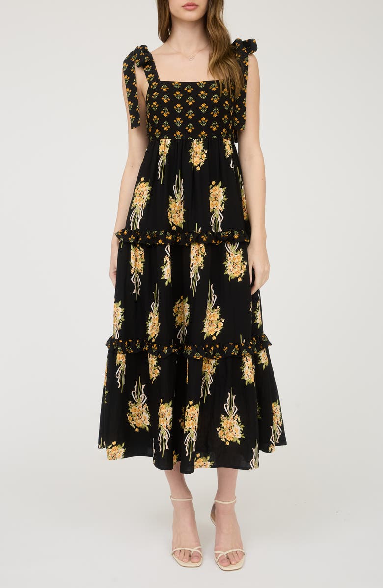 AUGUST SKY Floral Bow Strap Maxi Dress, Main, color, Black Multi