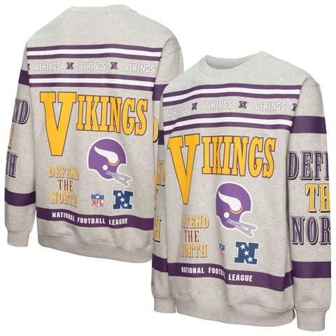 Men
s Mitchell 
Ness  Heather Gray Minnesota Vikings All Over Print Vintage Fleece Crewneck Sweatshirt