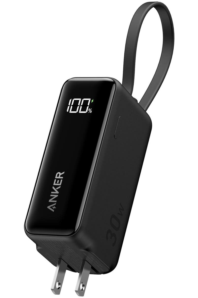 Power Bank 5,000 mAh 22.5W with Built in USB-C Cable and Fusion Wall Charger 30W, Alternate, color, Black