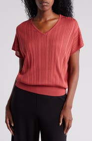 Adrianna Papell V-Neck Vertical Rib Sweater