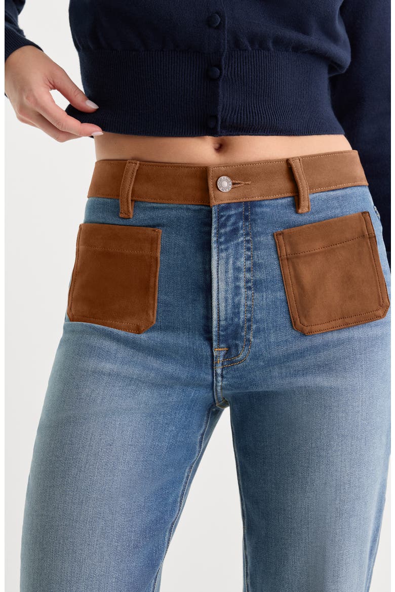 Good True Straight High Waist Straight Leg Jeans with Faux Suede Detail, Alternate, color, CREST