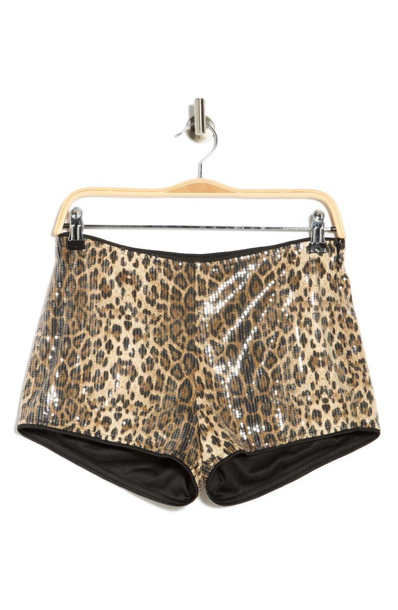 LE LIS Leopard Sequin Micro Shorts, Alternate, color, Taupe-Brown
