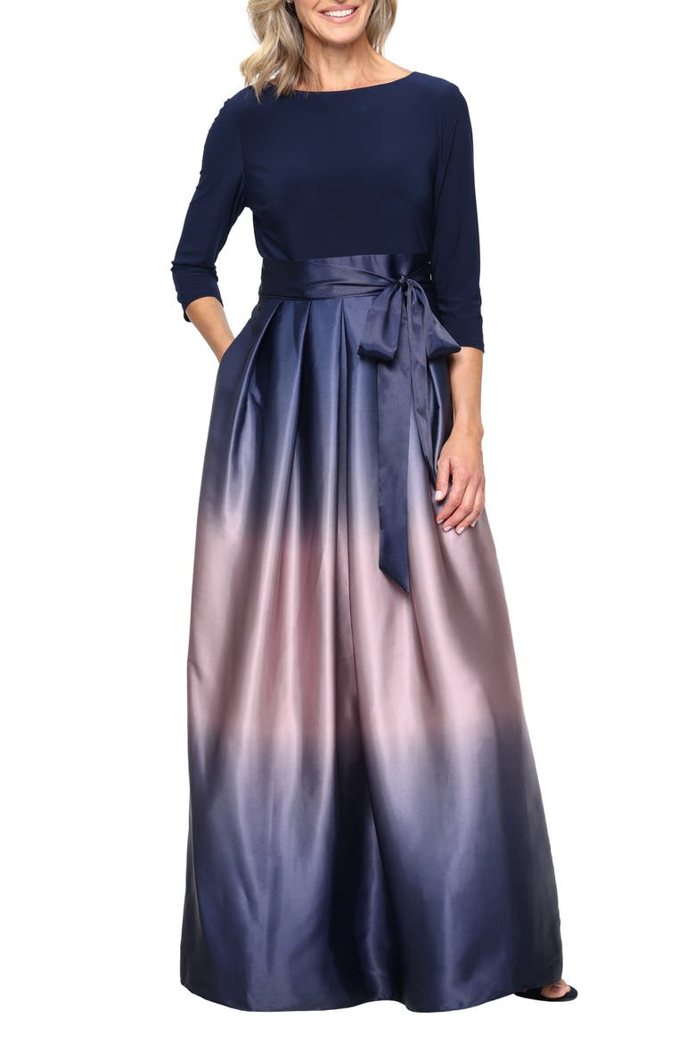 Tie Waist Ombrè Skirt Gown, Main, color, NAVY/MAUVE