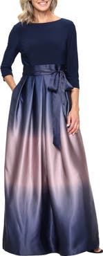 SL FASHIONS Tie Waist Ombrè Skirt Gown