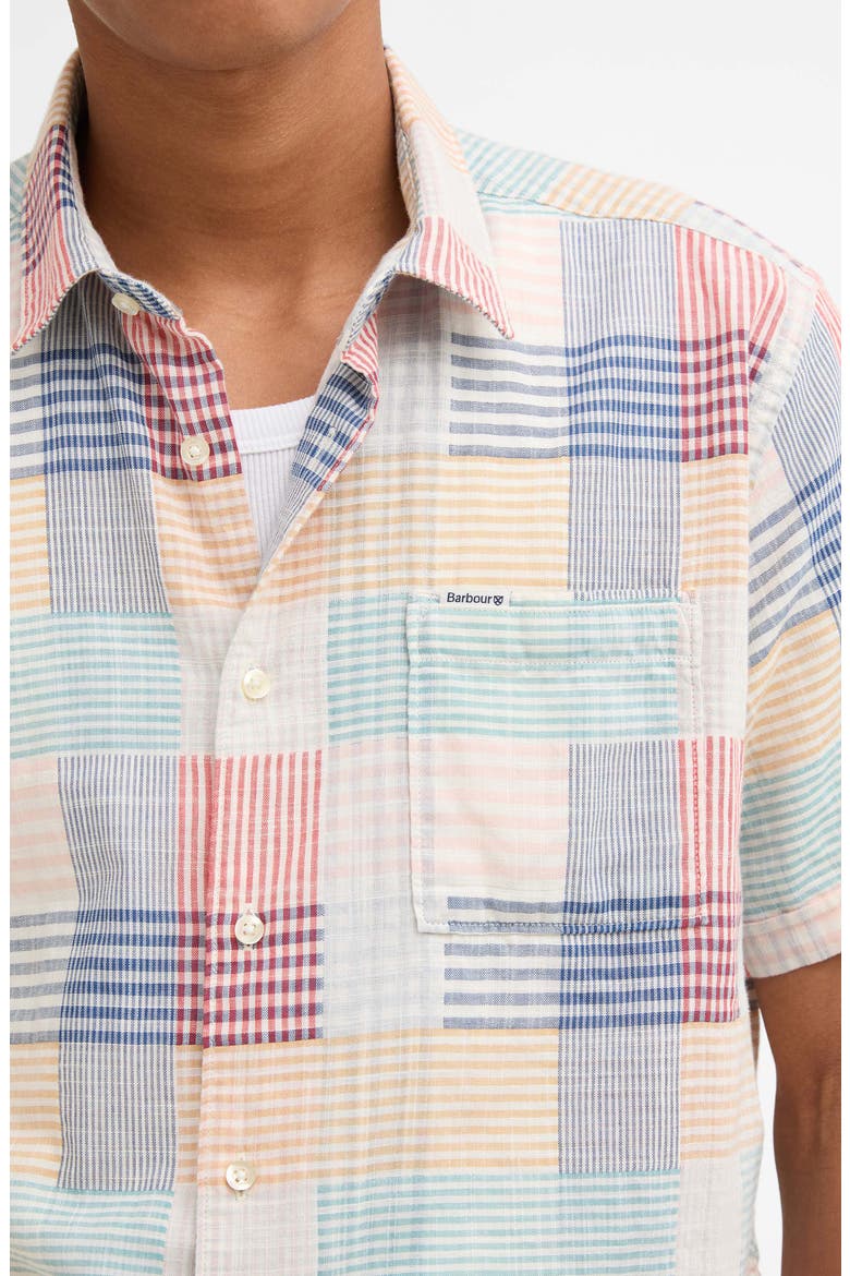 Oakshore Patchwork Print Short Sleeve Slub Cotton Button-Up Shirt, Alternate, color, RED