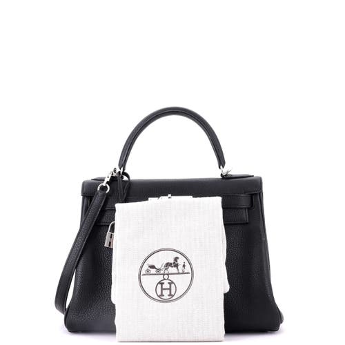 Pre-owned Hermes  Hermes Kelly Handbag Black Togo With Palladium Hardware 28 In Black