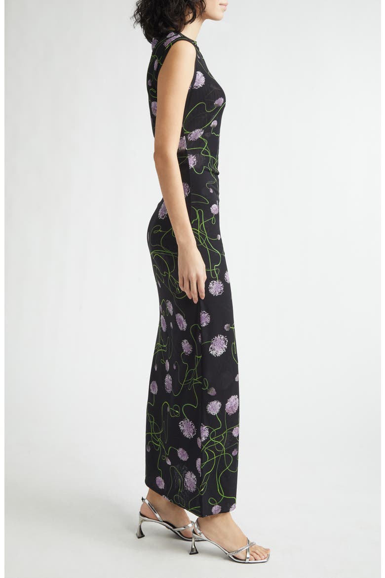 Twisted Floral Mesh Body-Con Midi Dress, Alternate, color, BLACK MULTICOLOR