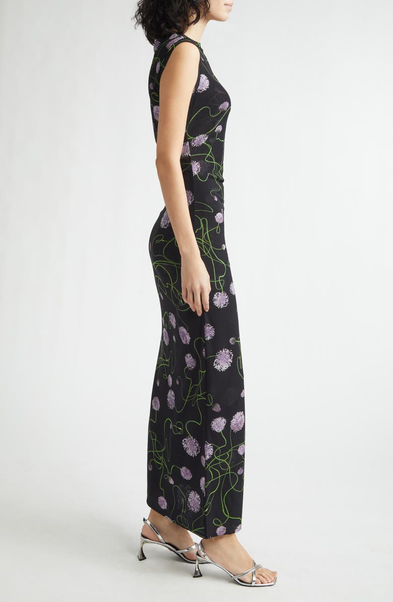 Stella McCartney Twisted Floral Mesh Body-Con Midi Dress, Alternate, color, Black Multicolor