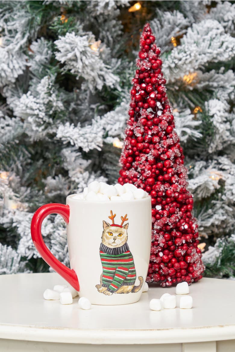 16 oz. Christmas Cat Dolomite Coffee Mug, Alternate, color, White