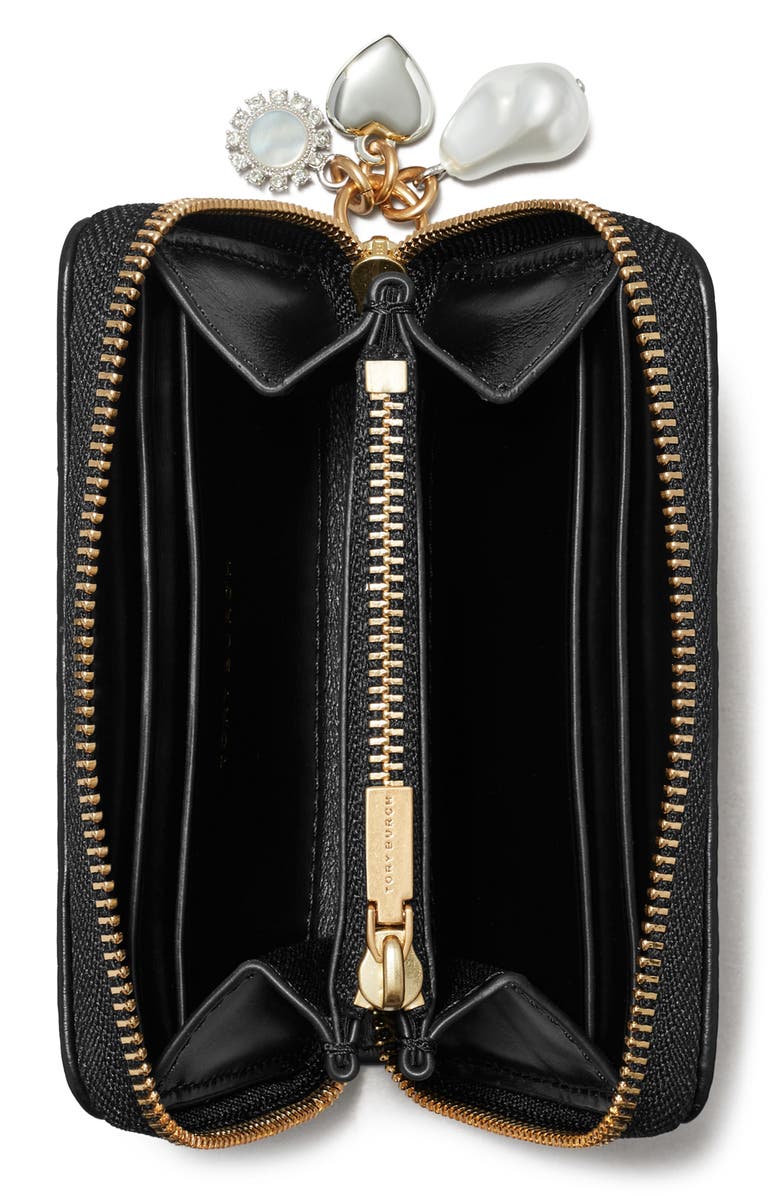 Tory Burch Small Kira Diamond Quilted Leather Zip Wallet, Alternate, color, Black