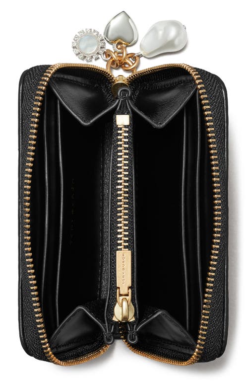 Tory Burch Small Kira Diamond Quilted Leather Zip Wallet In Black