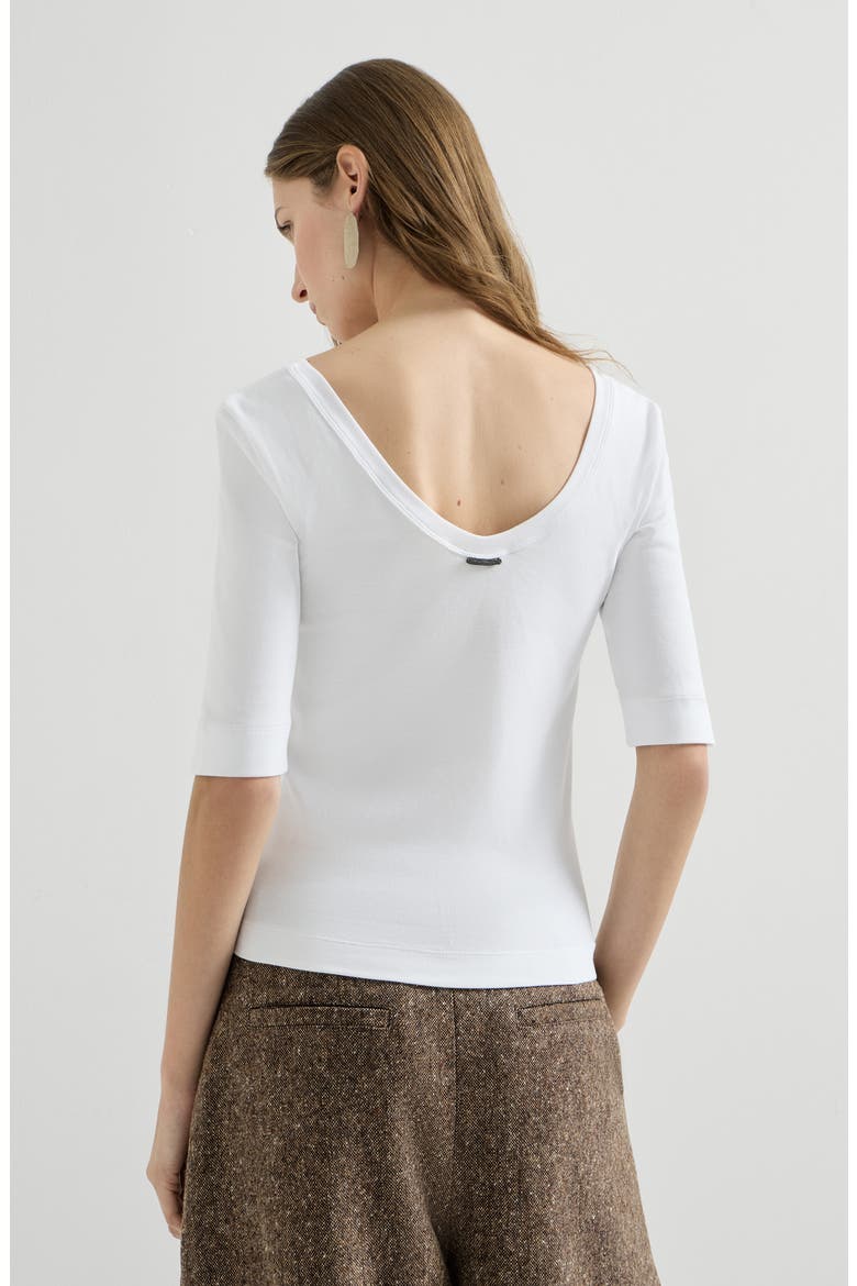 Stretch cotton ribbed jersey T-shirt with monili, Alternate, color, White