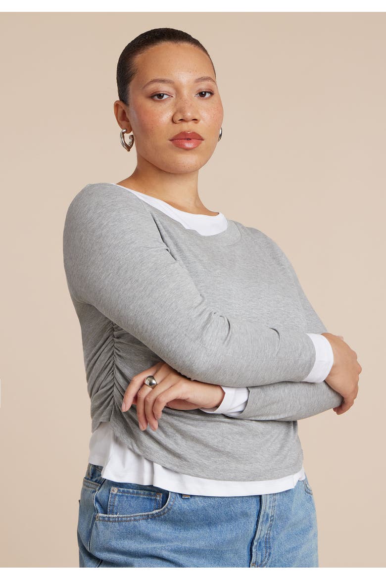 Layered Long Sleeve Top, Alternate, color, HEATHER GREY AND WHITE