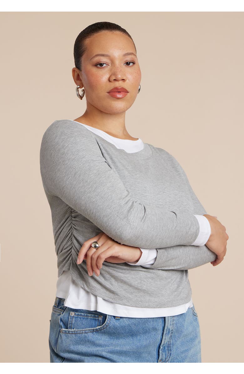 ELOQUII Layered Long Sleeve Top, Alternate, color, Heather Grey And White