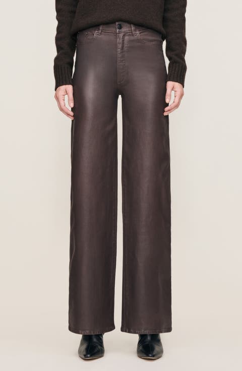Hepburn Coated High Waist Wide Leg Jeans (Walnut Coated)
