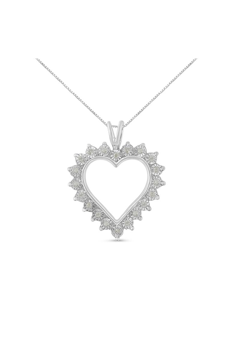 Silver 1/4 Cttw Miracle Set Diamond Open Heart Pendant Necklace, Main, color, White