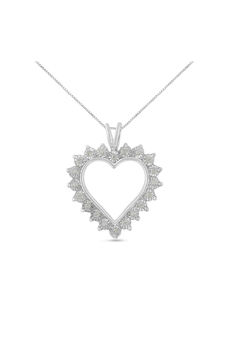 Haus of Brilliance Silver 1/4 Cttw Miracle Set Diamond Open Heart Pendant Necklace, Main, color, White