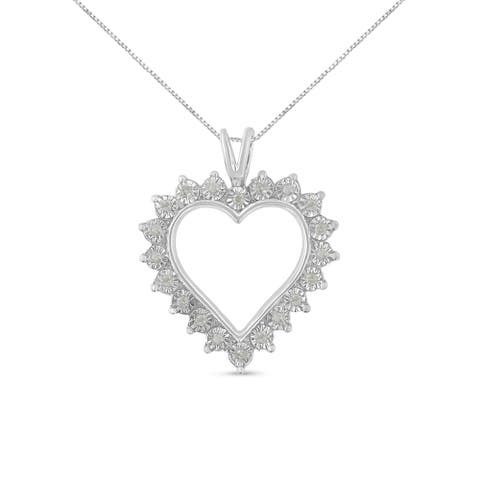 Silver 1/4 Cttw Miracle Set Diamond Open Heart Pendant Necklace