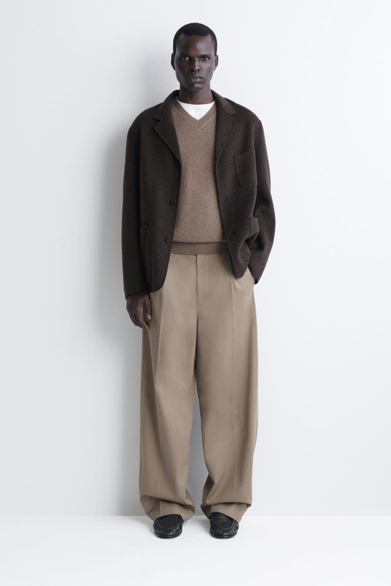 Wool-cotton Relaxed-fit Wide-leg Pants, Main, color, DARK BEIGE