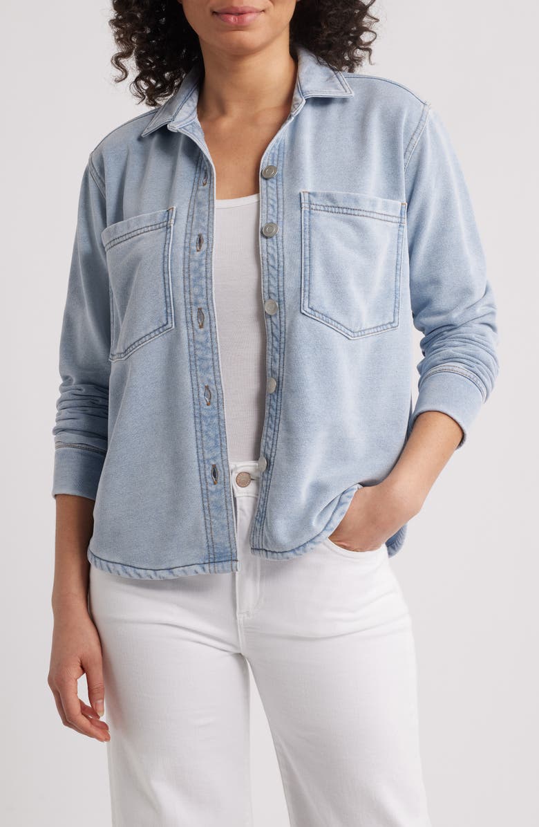 beachlunchlounge Pacey Knit Button-Up Shirt, Main, color, Denim Blue Wash