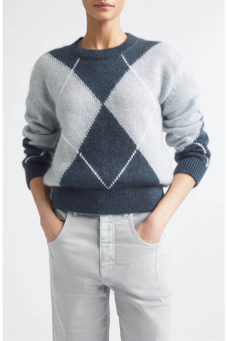 Argyle Plaid Mohair & Silk Sweater, Main, color, 181178 JADE POWDER DARK JADE