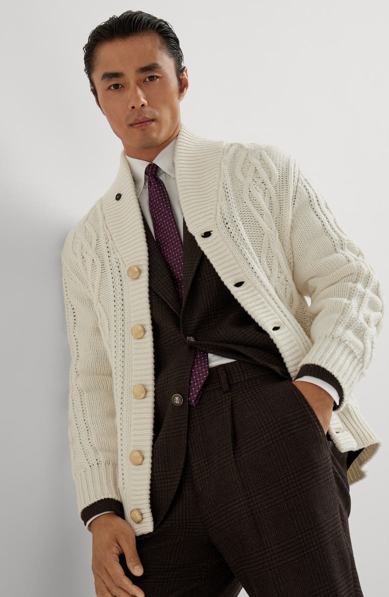 Brunello Cucinelli Cable knit cardigan, Alternate, color, Panama