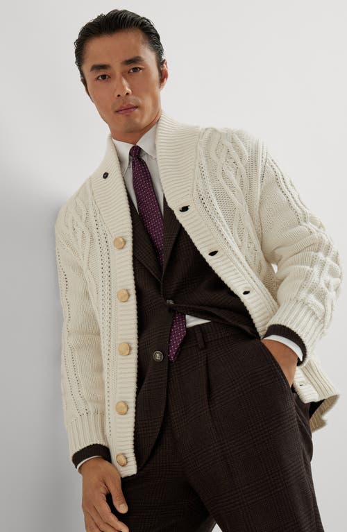 Brunello Cucinelli Cashmere Cardigan With Cable Knit Design In Brown