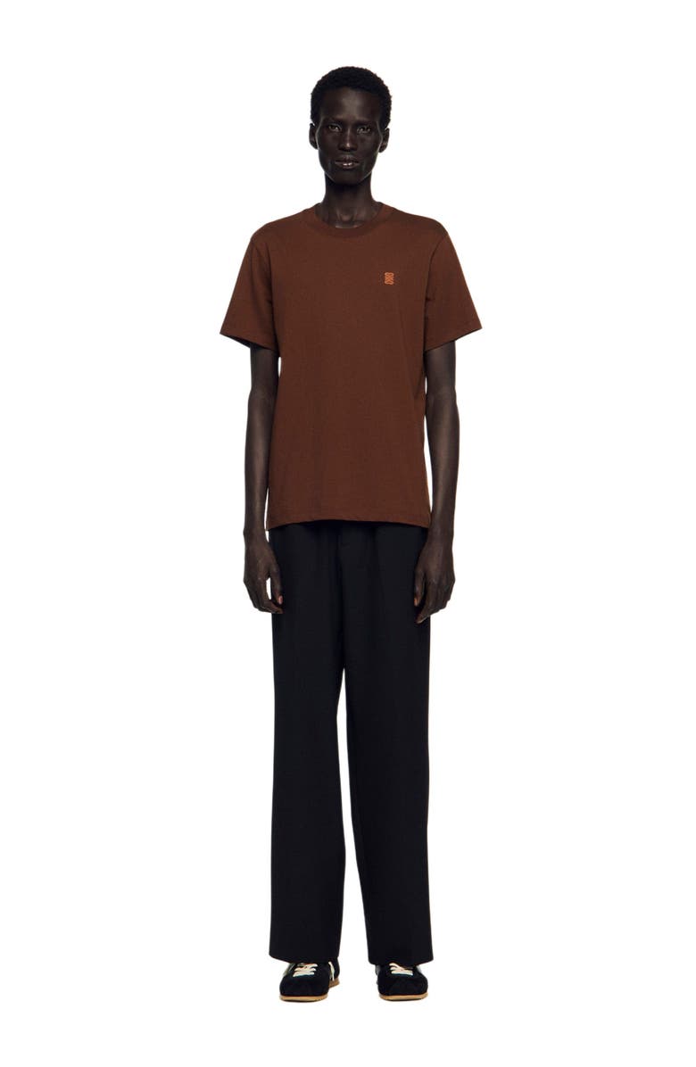 SANDRO Leather logo T-shirt, Alternate, color, Ginger Bread