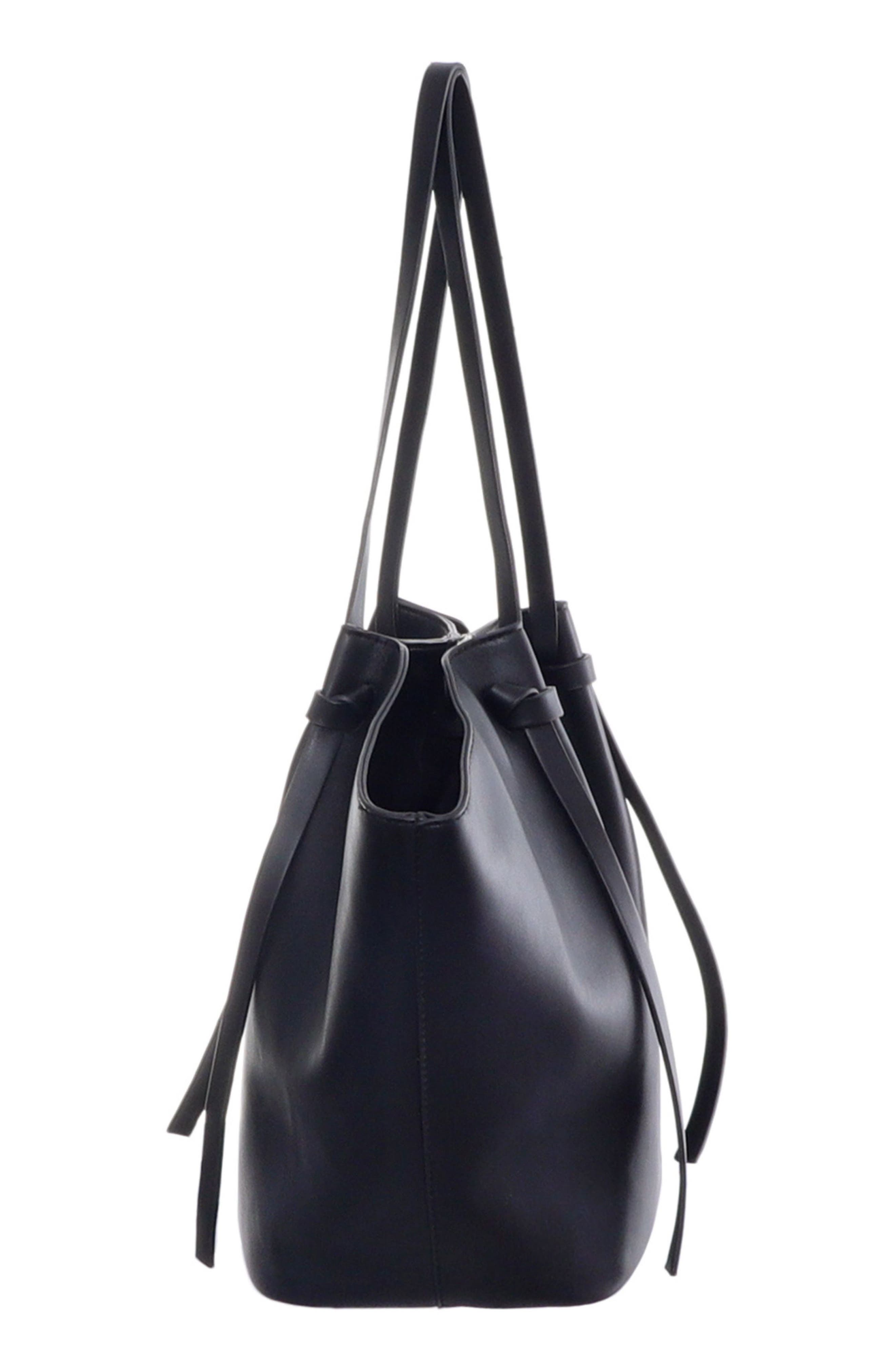 Belted Faux Leather Tote, Alternate, color, BLACK
