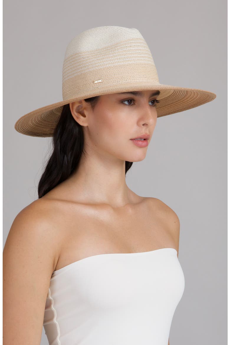 Emmanuelle UPF 50+ Wide Brim Packable Straw Fedora, Alternate, color, IVORY/ NATURAL/ CAMEL