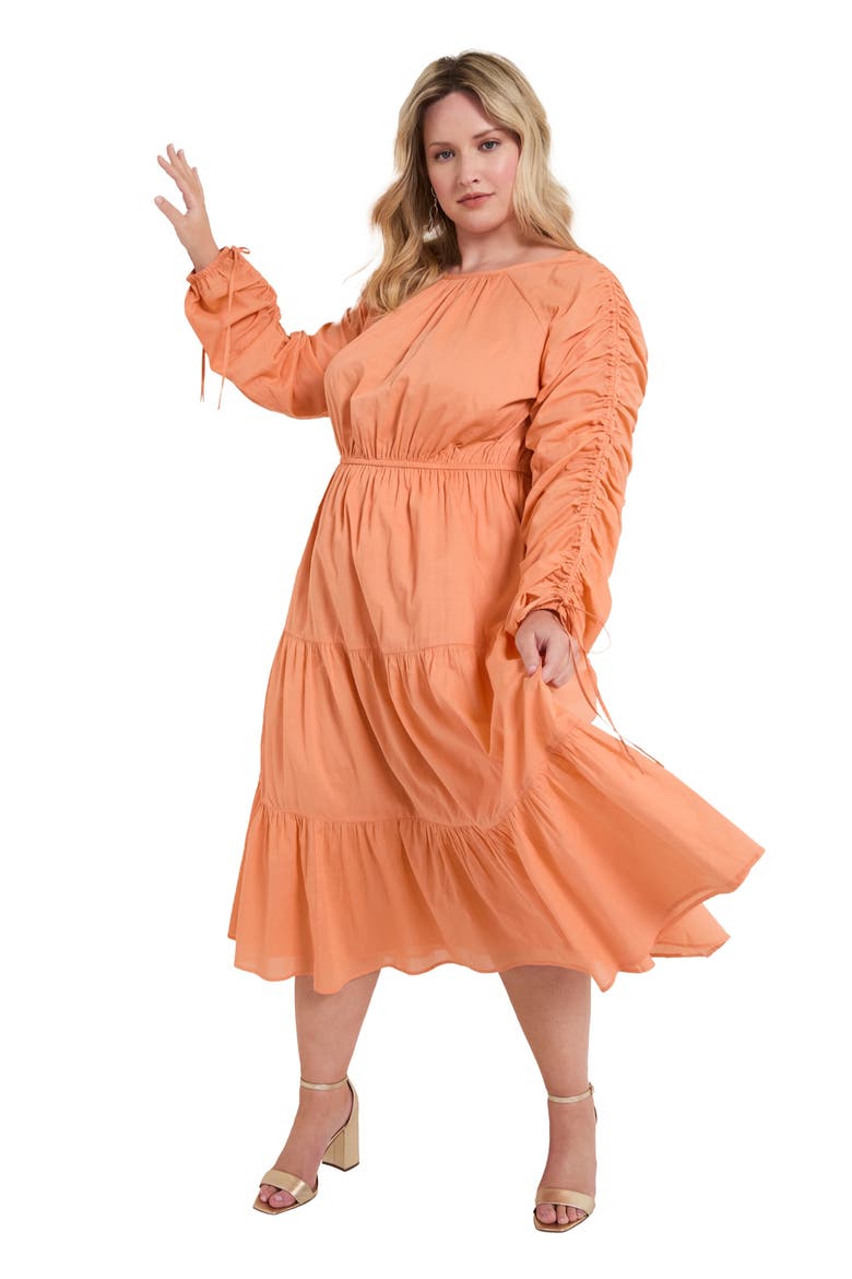 Cotton Voile Ruched Midi Dress, Main, color, SHELL CORAL