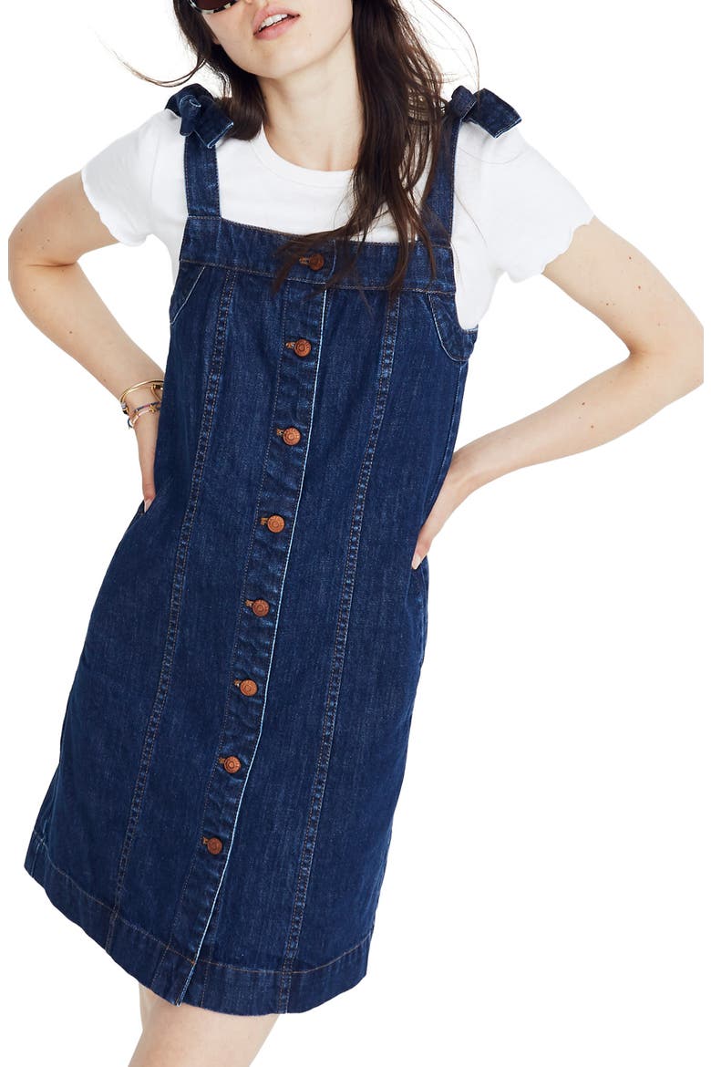 Denim Tie Strap Minidress, Main, color, CLAIRETTE WASH