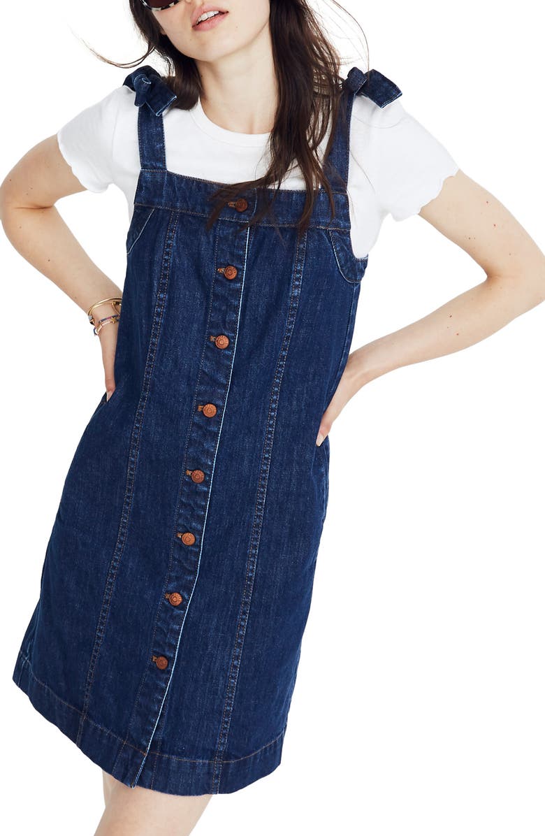 Madewell Denim Tie Strap Minidress, Main, color, 