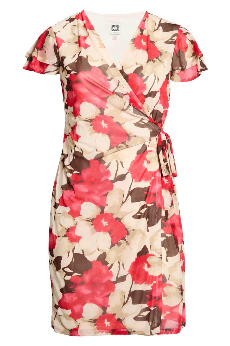 Flutter Sleeve Wrap Dress, Alternate, color, WHITE DOVE MULTI