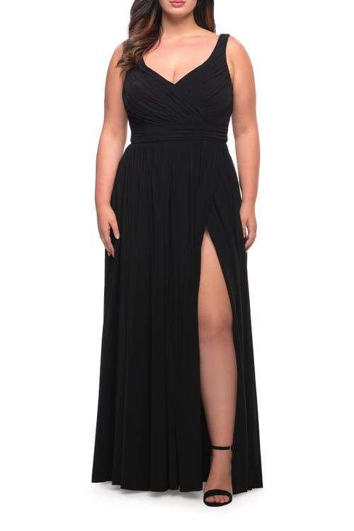 La Femme Plus Size Long Gown In Black