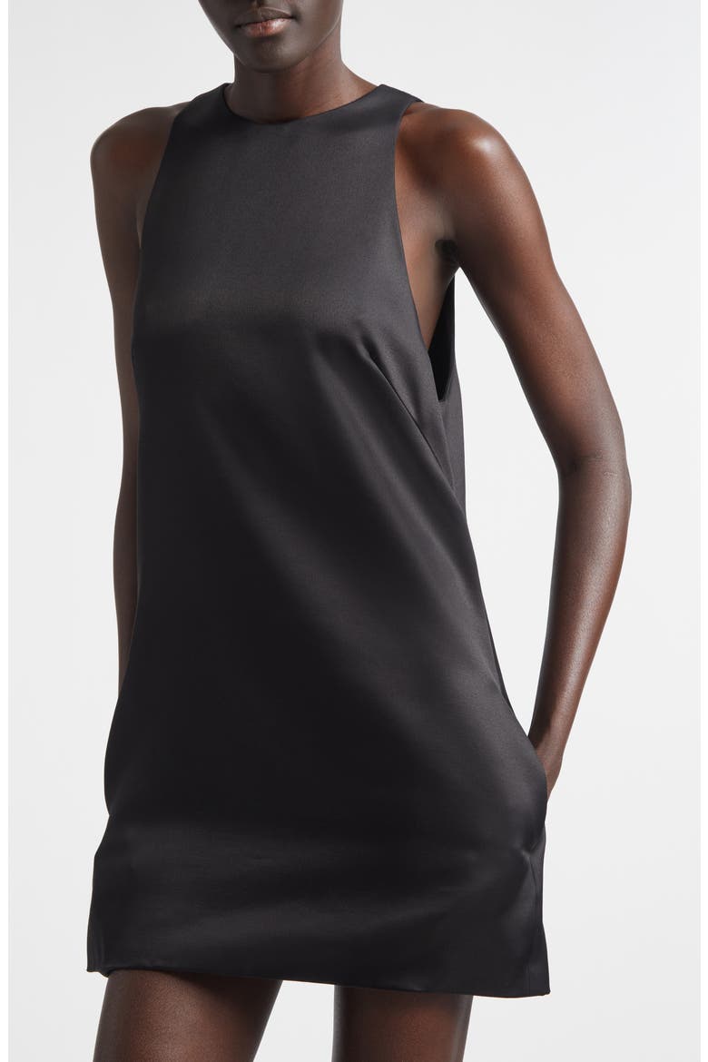 The Joelle Virgin Wool & Silk Sateen Minidress, Alternate, color, BLACK