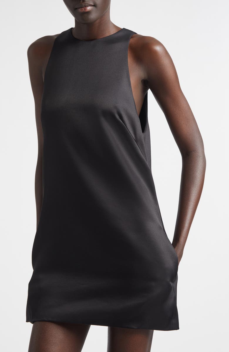 Brandon Maxwell The Joelle Virgin Wool & Silk Sateen Minidress, Alternate, color, Black