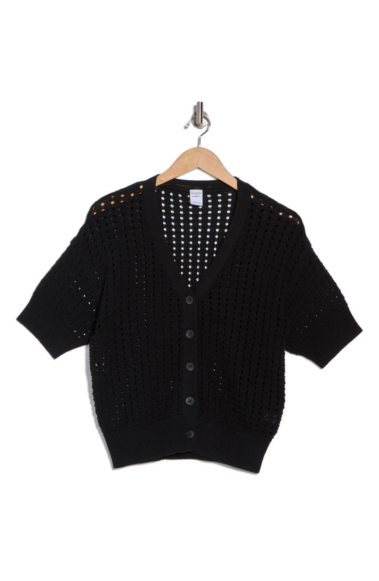 Melrose and Market Cotton Short Sleeve Cardigan, Alternate, color, Black